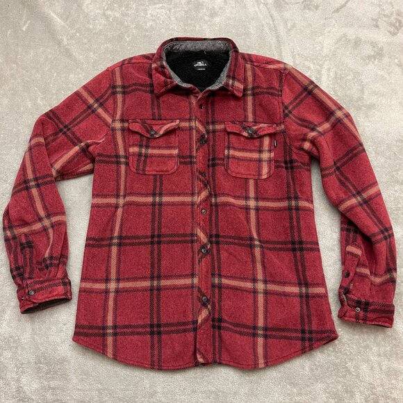 ONeill Sherpa Lined Flannel Shacket Mens Sz L Tartan Long Sleeve Button Up Shirt - Picture 1 of 10